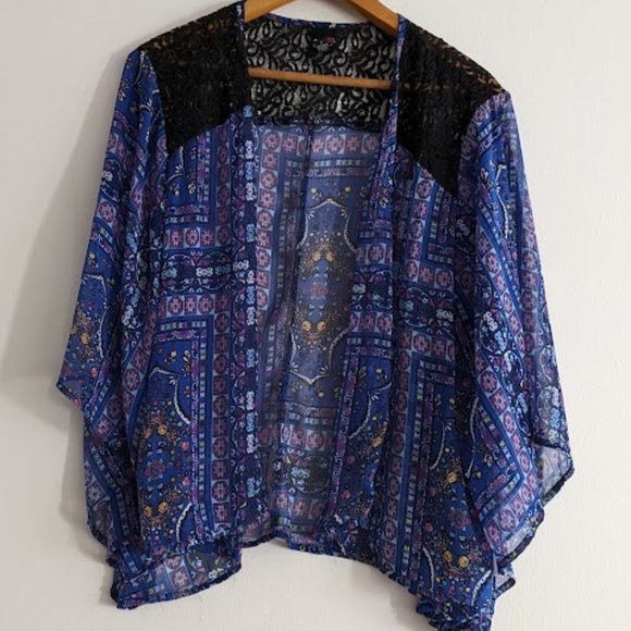 Eye Candy Blue and Black Lace Cover Up Size 2X - Picture 1 of 8